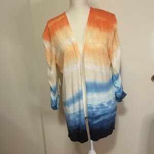 Chico’s Orange & Blue Tie-Dye Cardigan